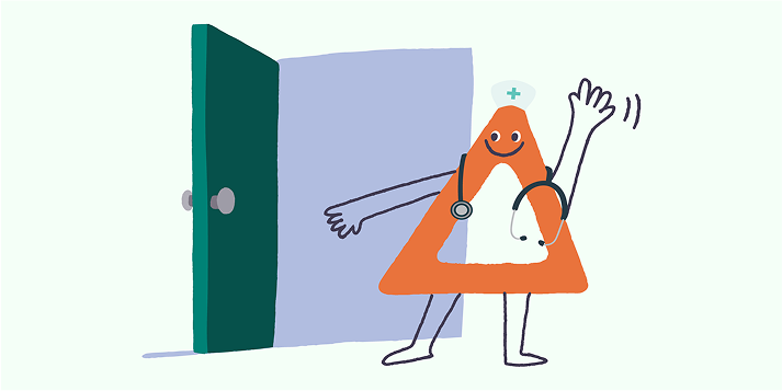 Deltie, Coach avatar, waving, standing next to Coach laptop