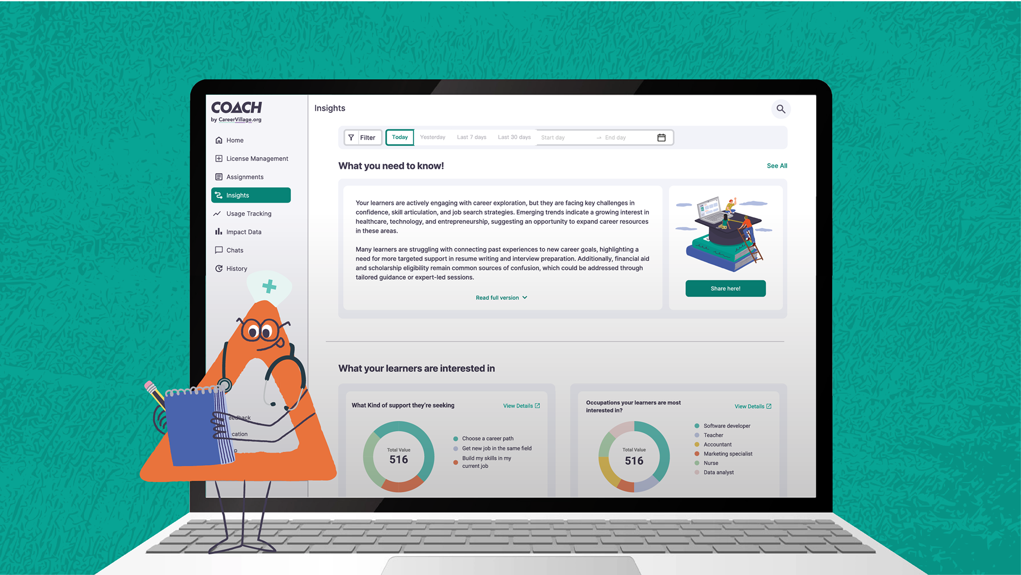 Effective job search module page with activity tiles in foreground