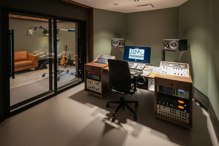 Studio B control room looking into its live room