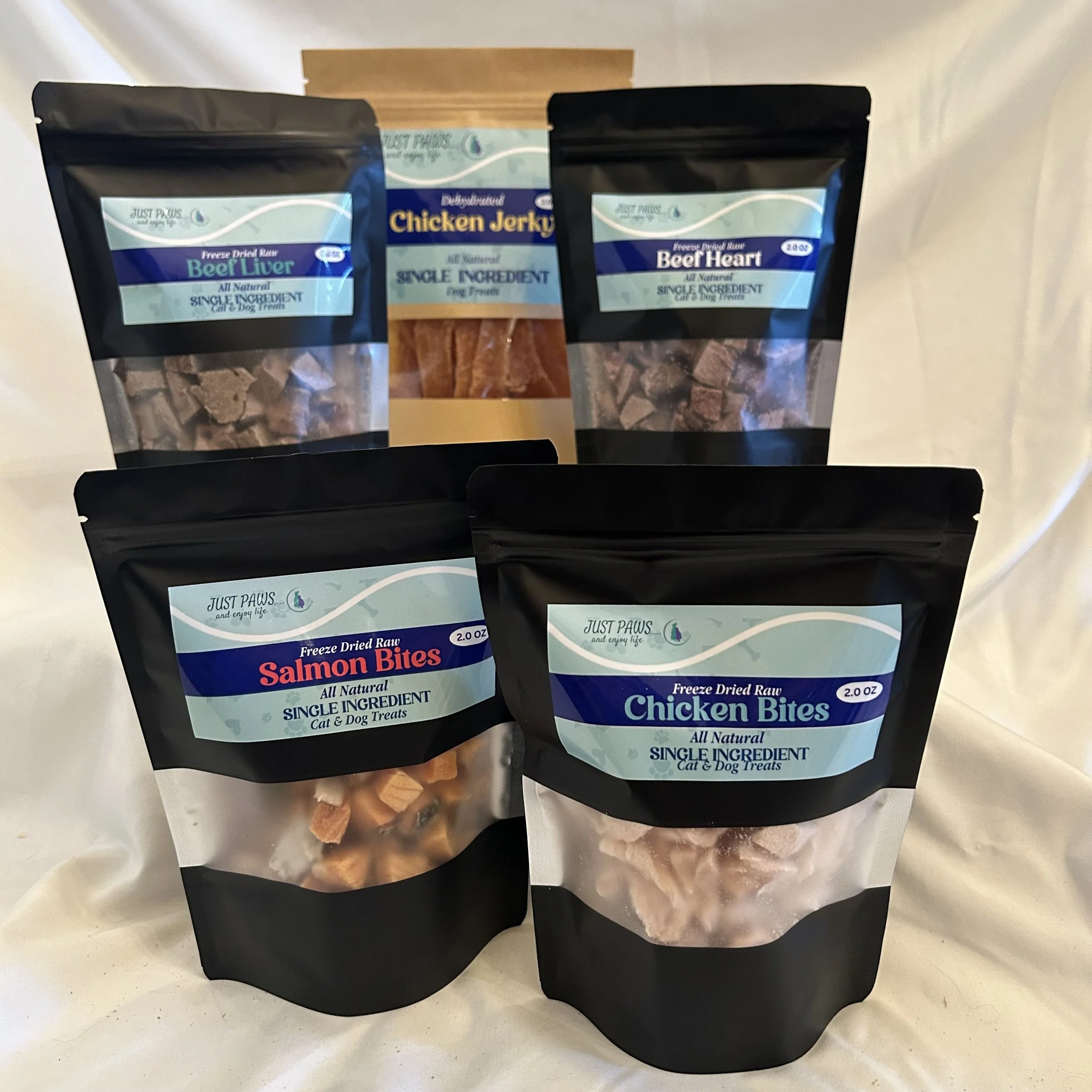 Just Paws and Enjoy Life variety pack of single-ingredient dog and cat treats made in the USA