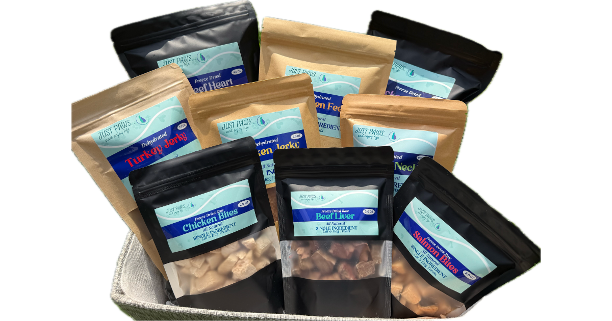 Just Paws National Dog Day prize basket filled with single ingredient all natural treats valued at over $89