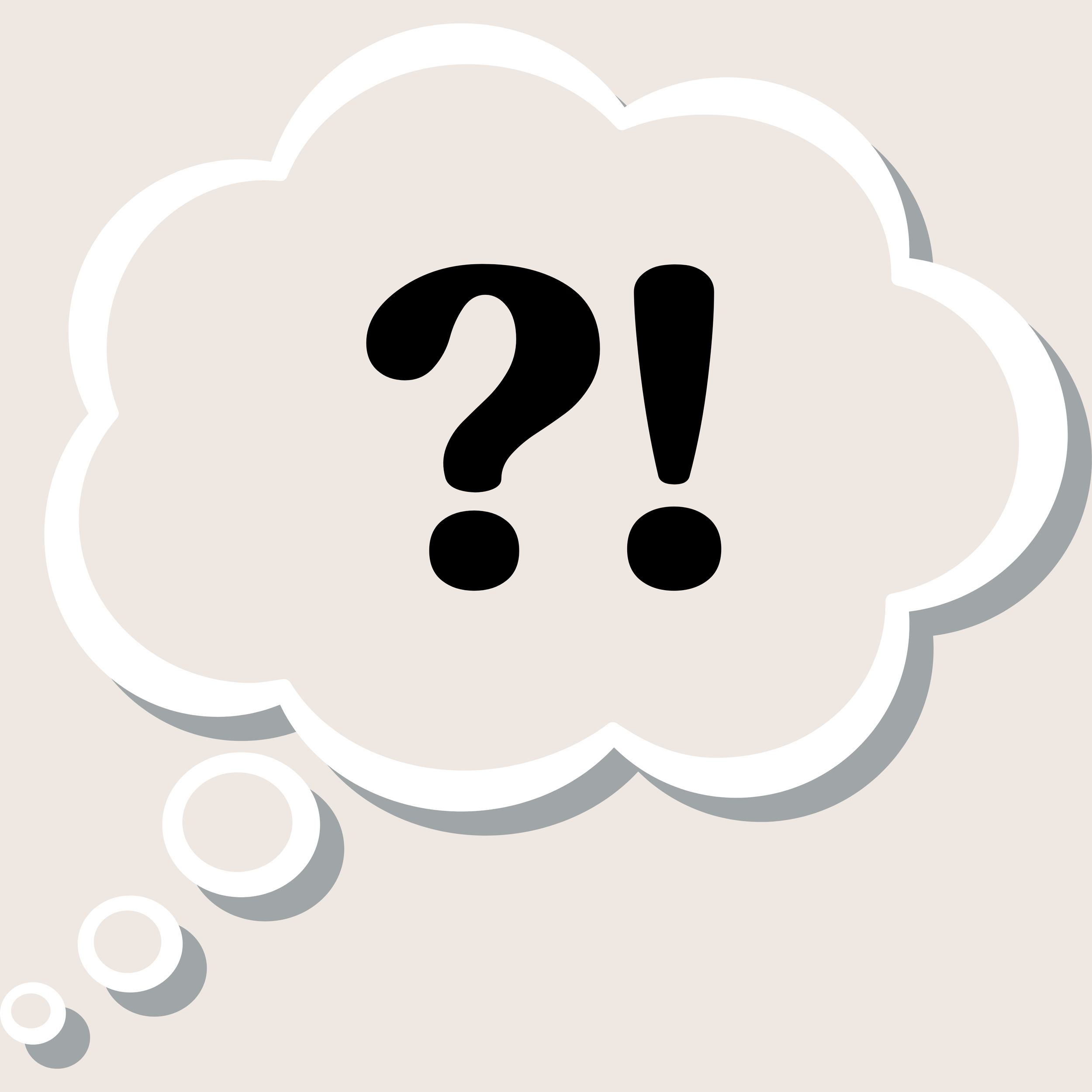 Illustration of a question mark and an exclamation in a thought bubble