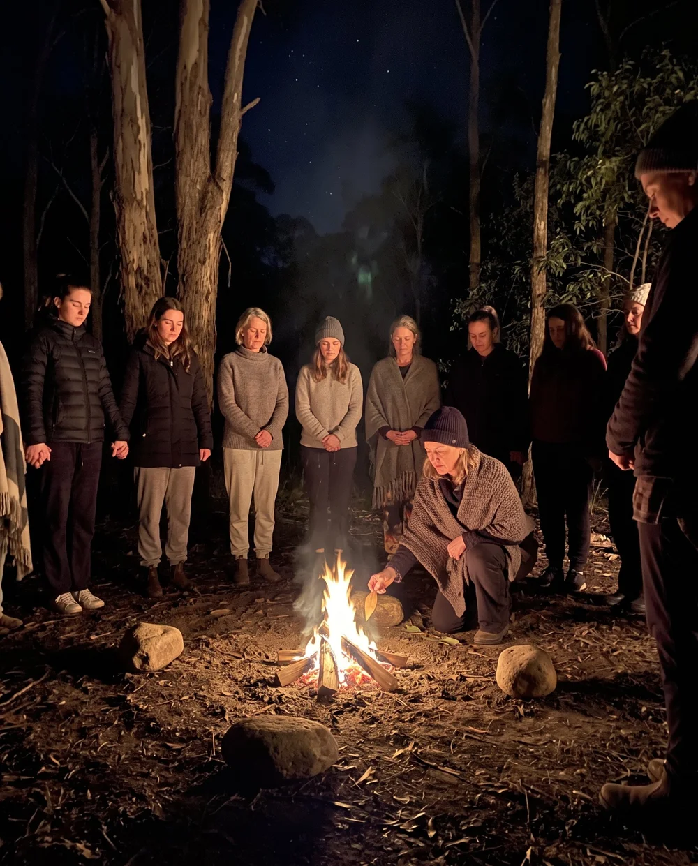 Women tending a ceremonial fire