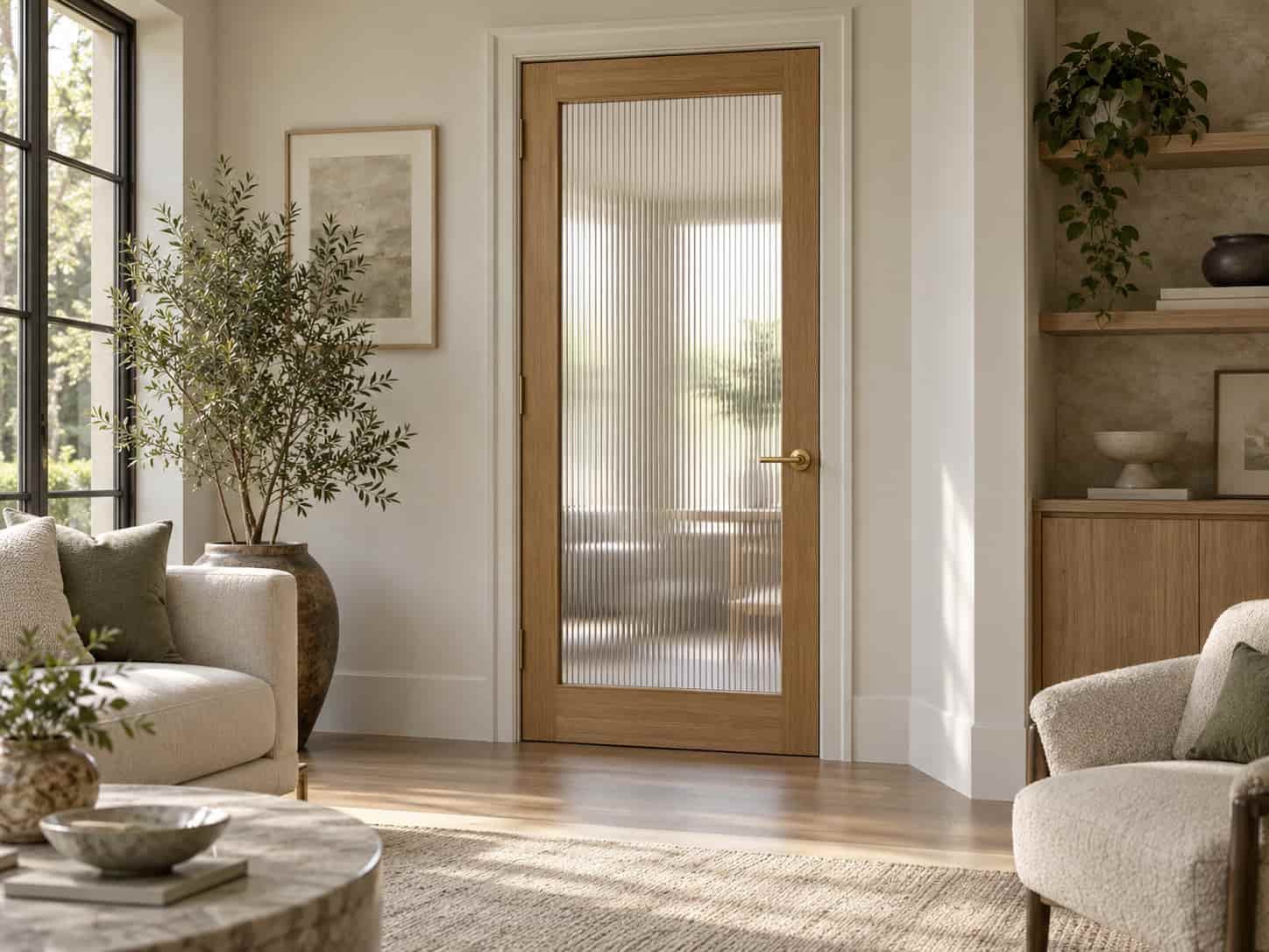 Door with a fluted glass panel