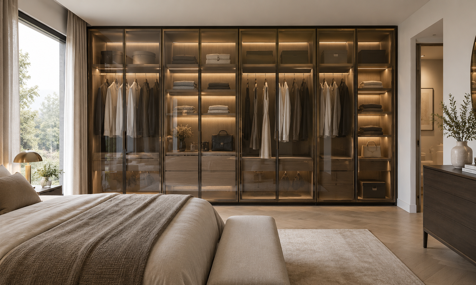 Glass-Door Wardrobe with Interior Lighting design concept