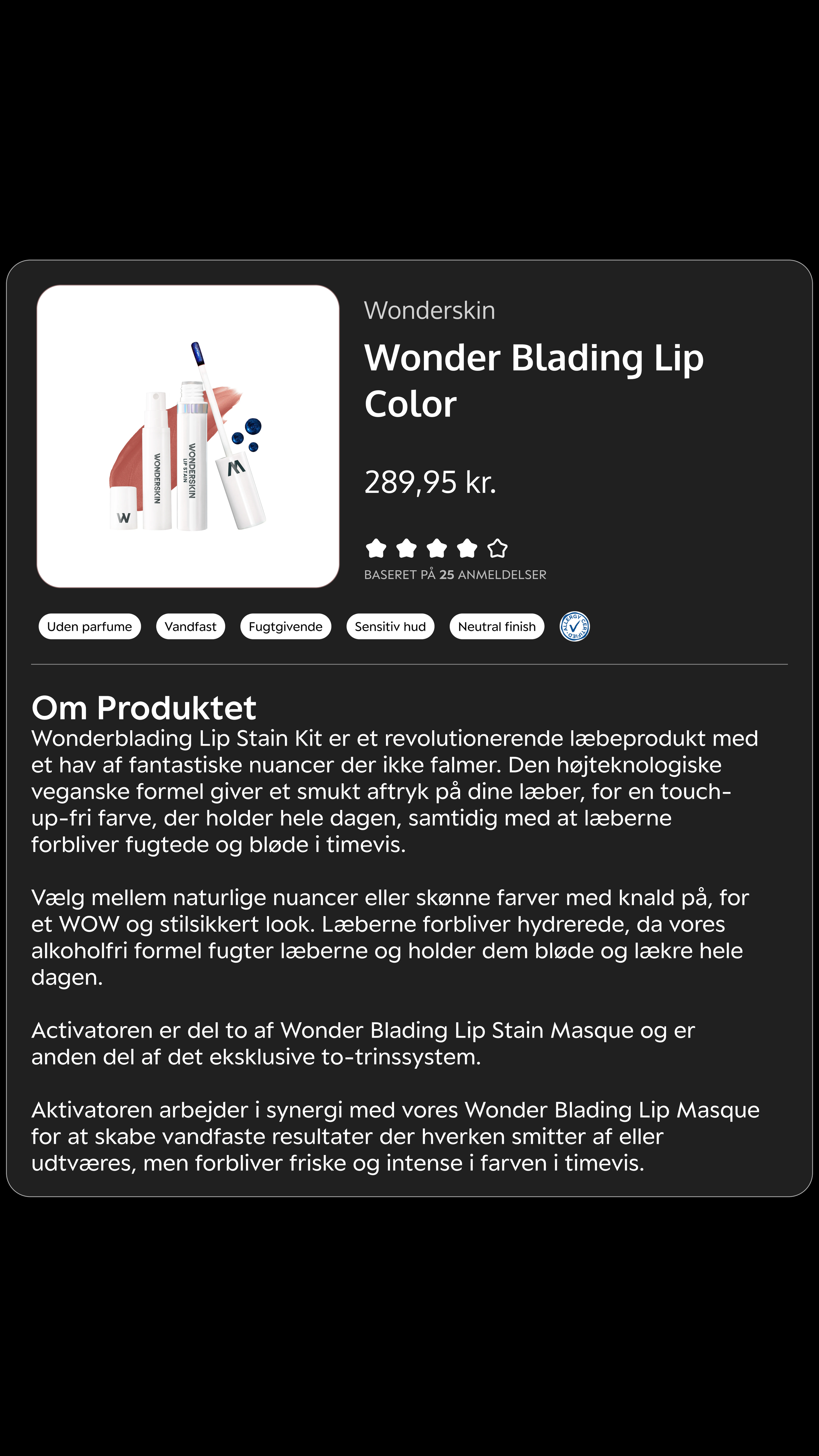 Extended product info shown on the mirror after scanning a product