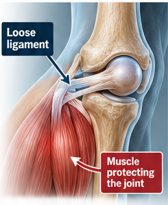 Illustration of muscles and ligaments supporting a joint