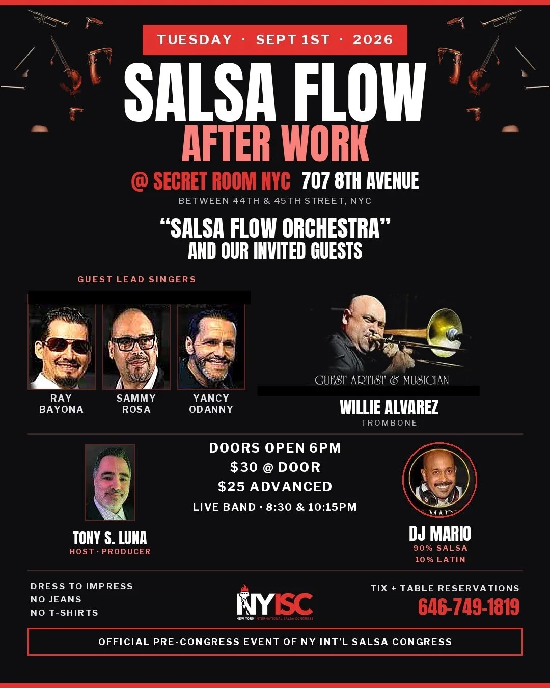 Salsa Flow After Work flyer — Tuesday, September 1 at Secret Room NYC