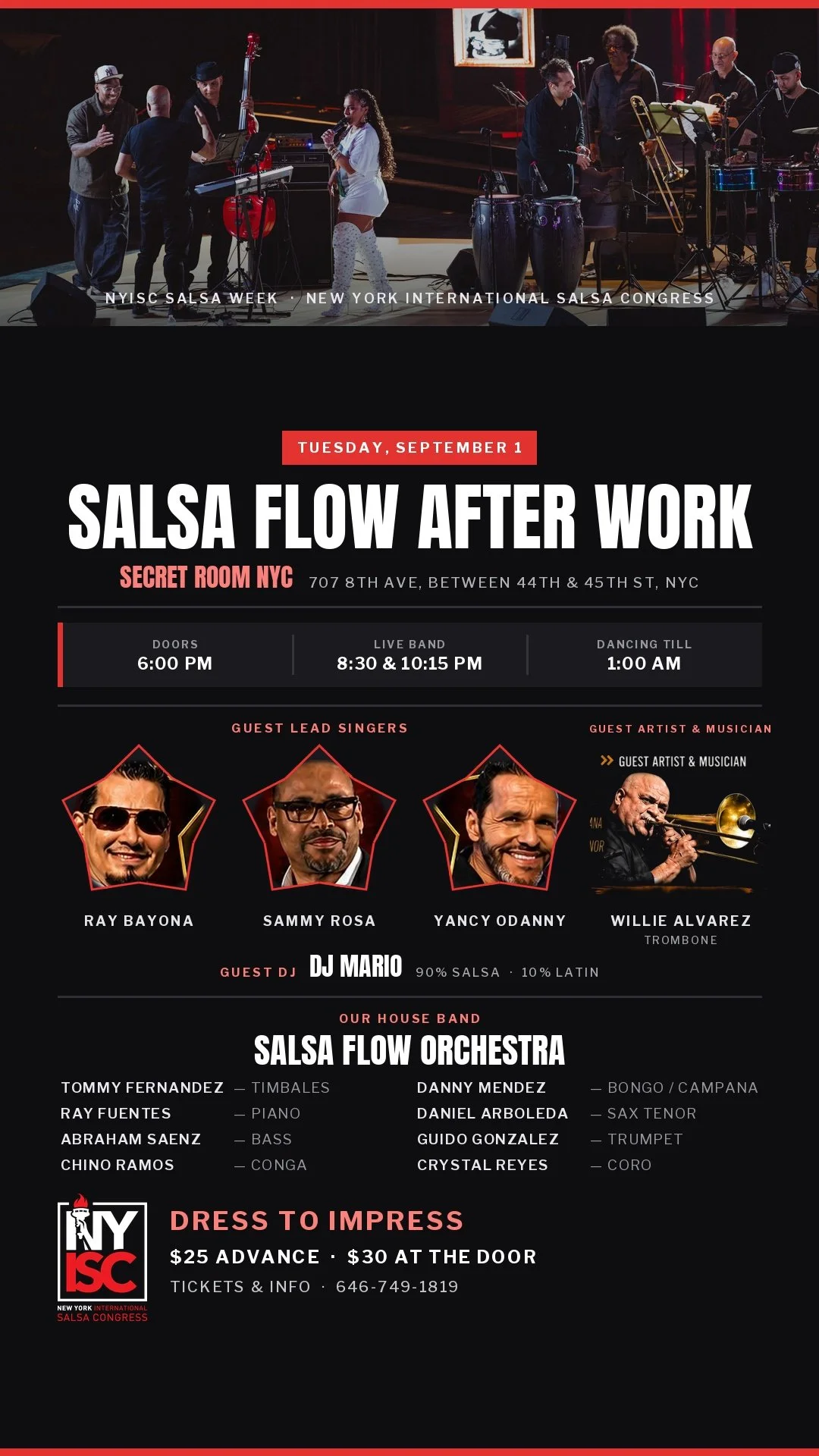 Salsa Flow After Work flyer — Tuesday, September 1 at Secret Room NYC