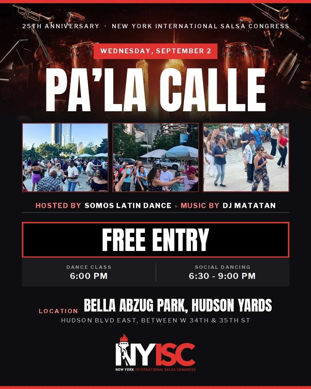 Pa'la Calle flyer — Wednesday, September 2 at Bella Abzug Park