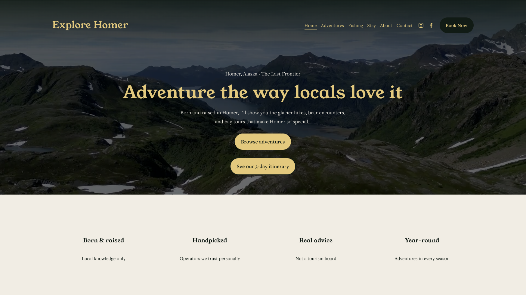 Explore Homer local adventure guide website, designed by Kachemak Communications