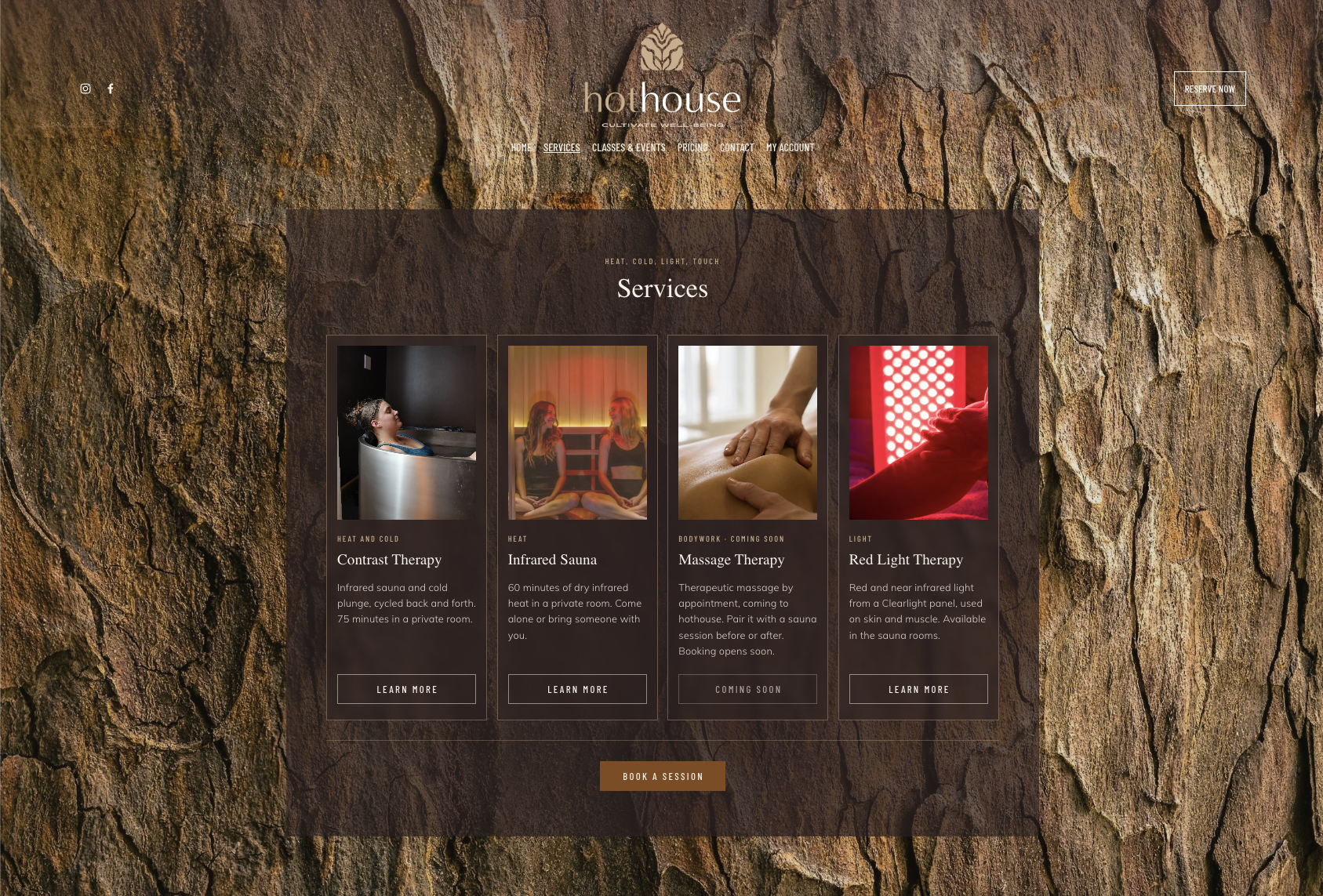 hothouse sauna and cold plunge website, designed by Kachemak Communications