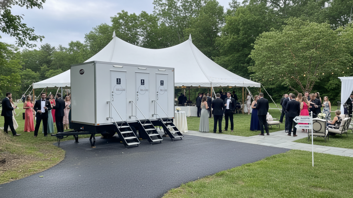 Luxury restroom trailer at a Branford wedding