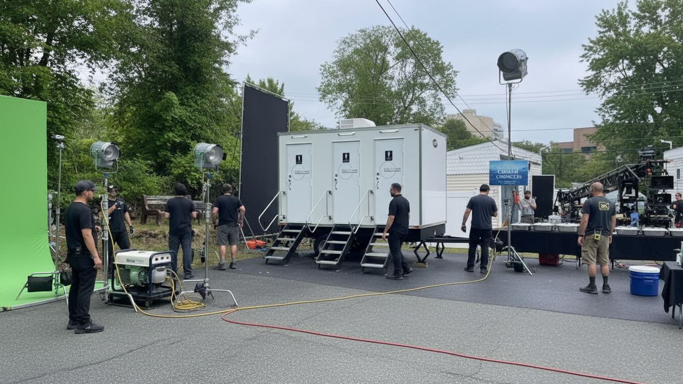 Restroom trailer on a video production shoot
