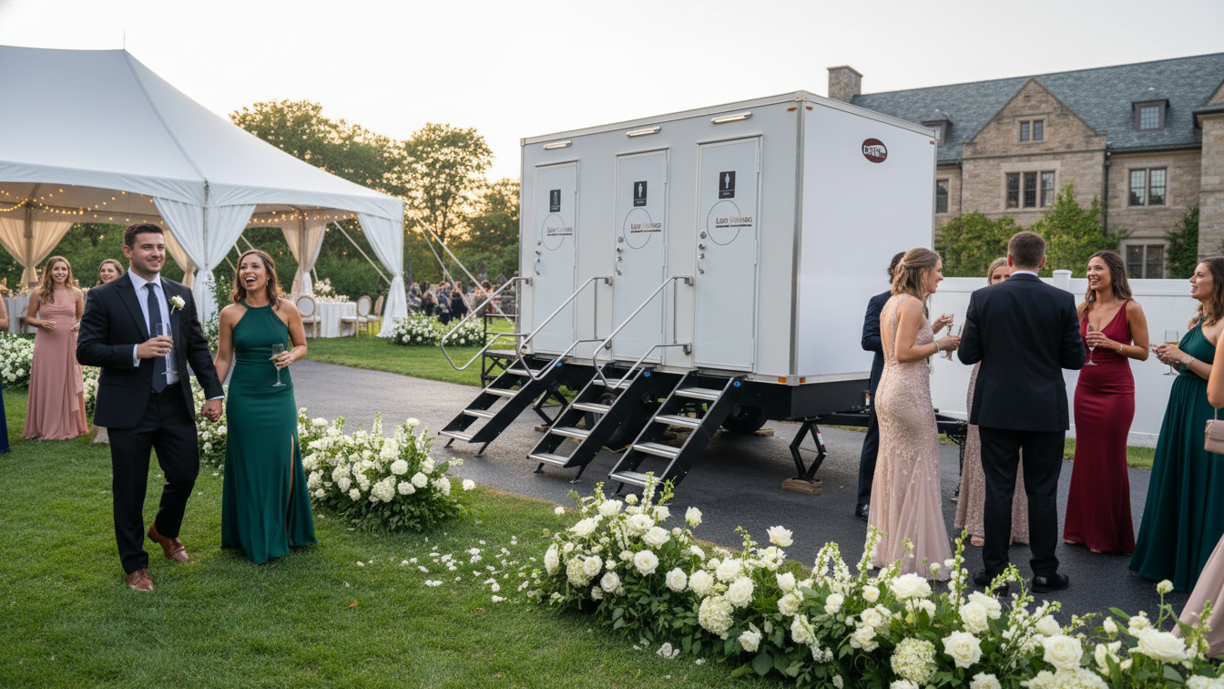 Luxury restroom trailer at a New Haven wedding