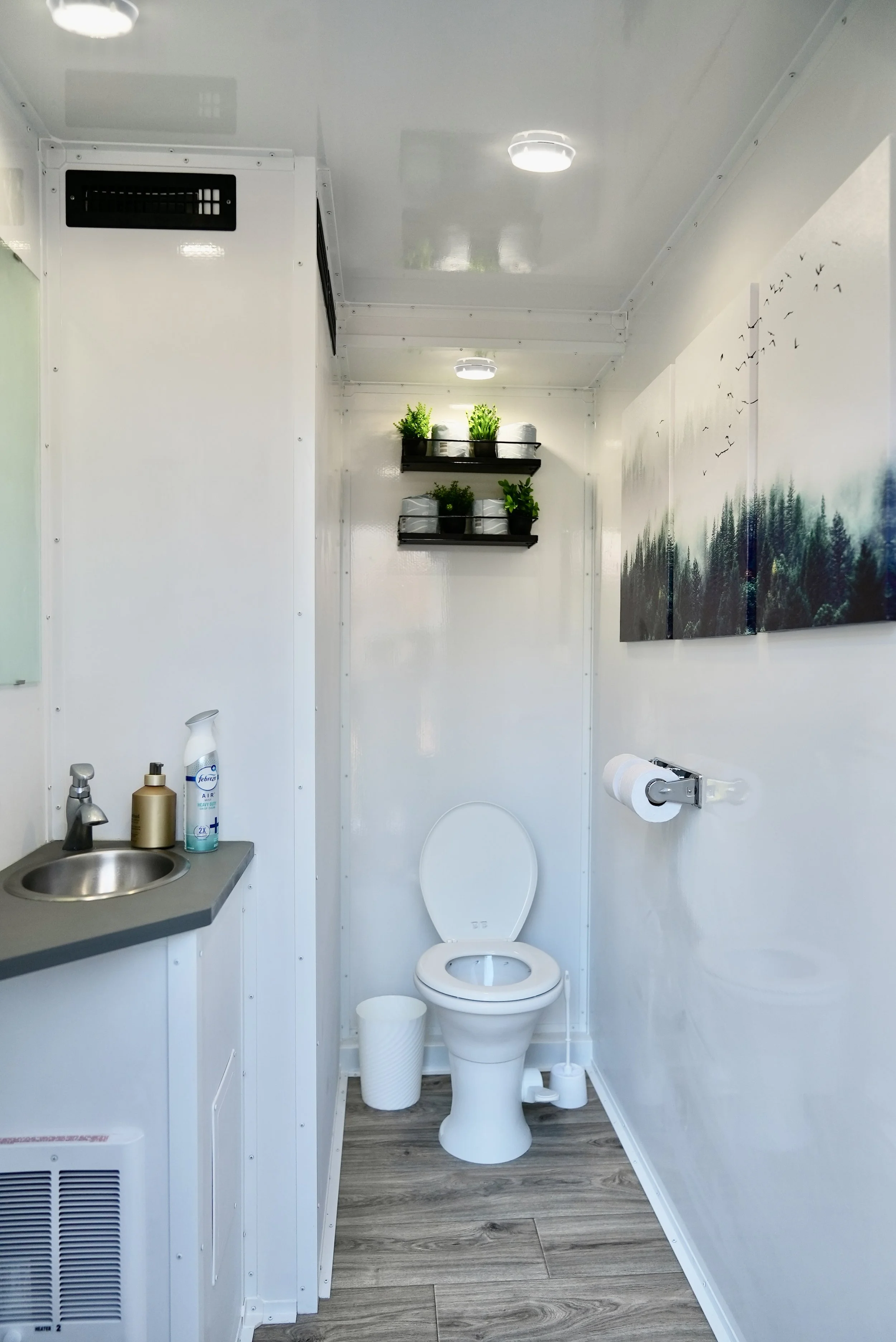 3-stall luxury restroom trailer interior detail