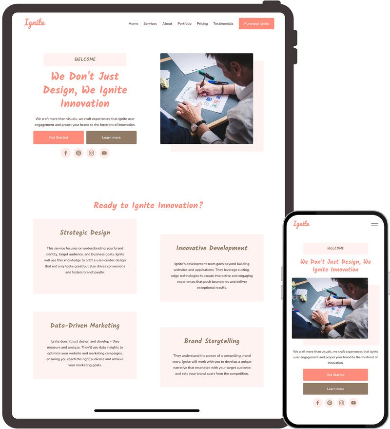 Ignite: Modern Single Page Squarespace 7.1 Website Template for Creatives