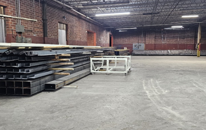 Steel materials and work areas inside the NOBA facility