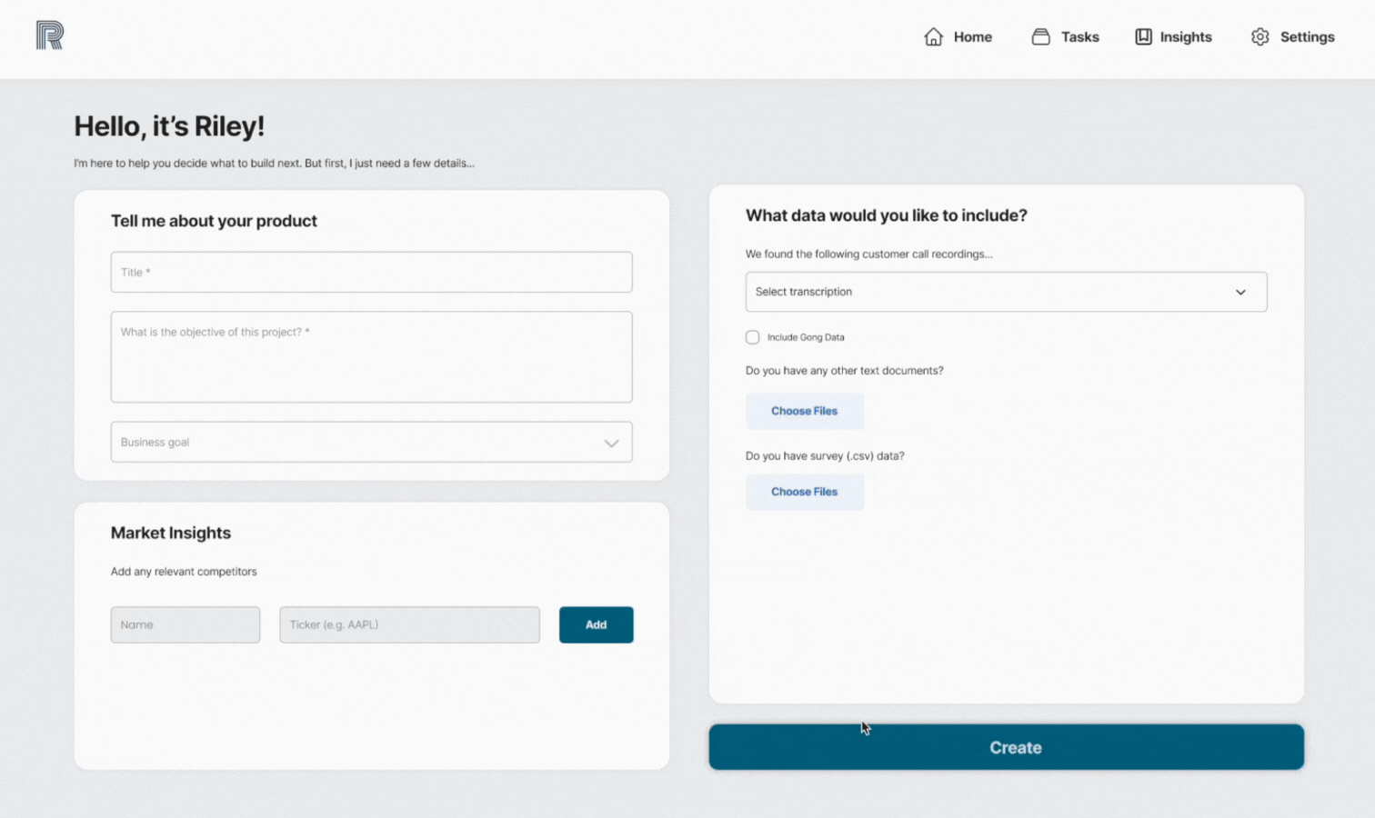 Marketer workflow: Select Sales Calls > Sales Call Insights Page > PRD > Value Prop