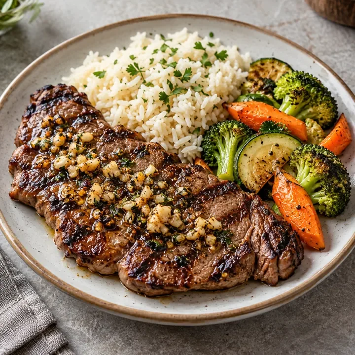 Illustrative image of grilled garlic steak