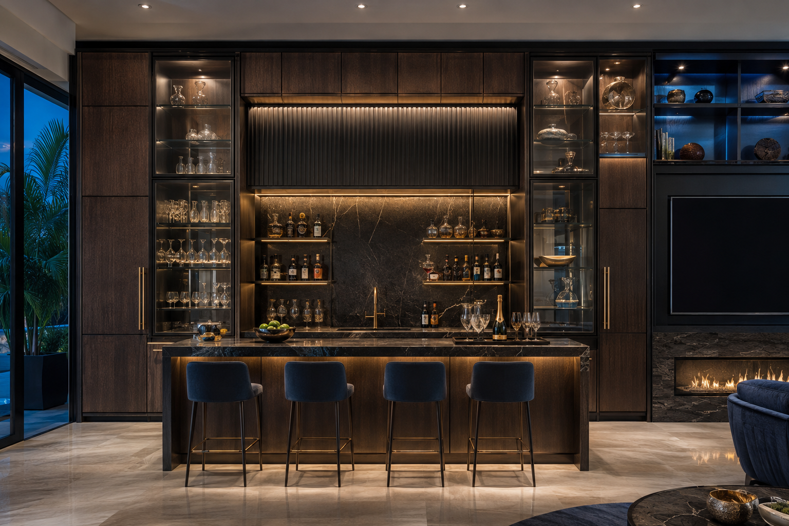 Custom bar with LED lighting