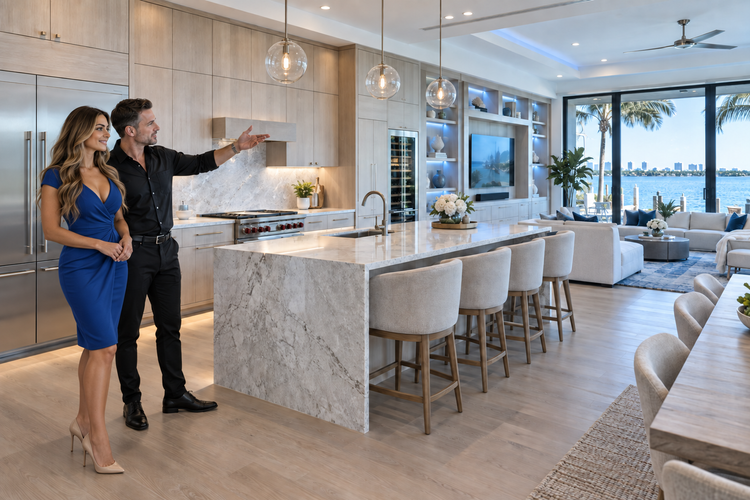 Building contractor reviewing luxury home remodeling plans with a homeowner in Snell Isle Florida