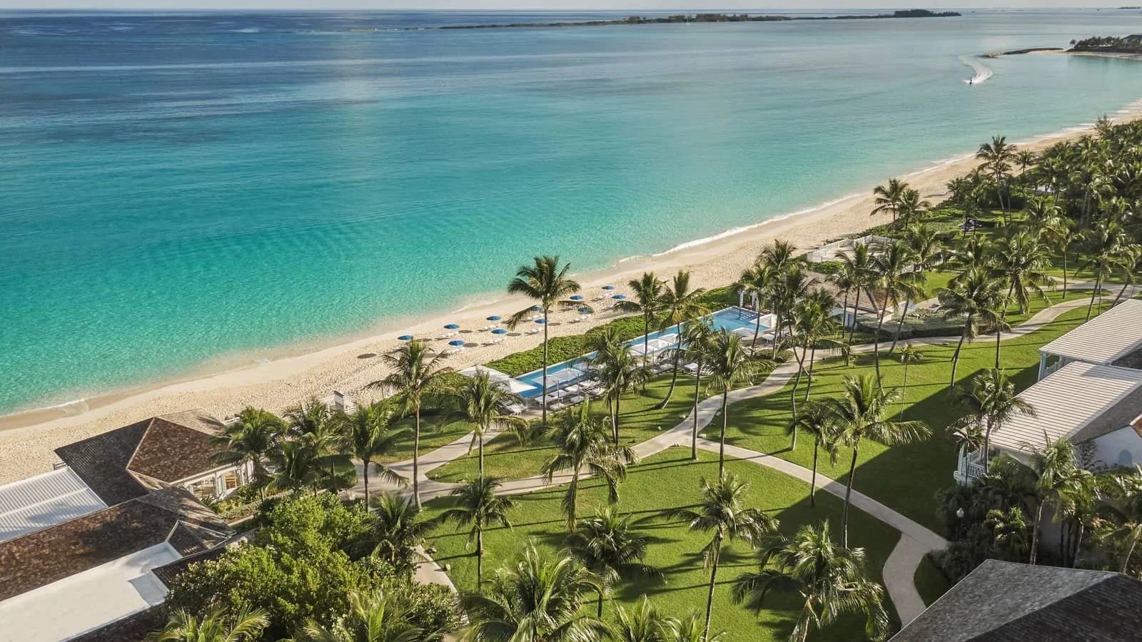 Private beach at The Ocean Club Bahamas turquoise water