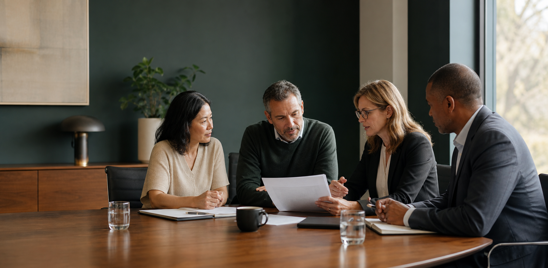 Business leaders meeting with outside counsel