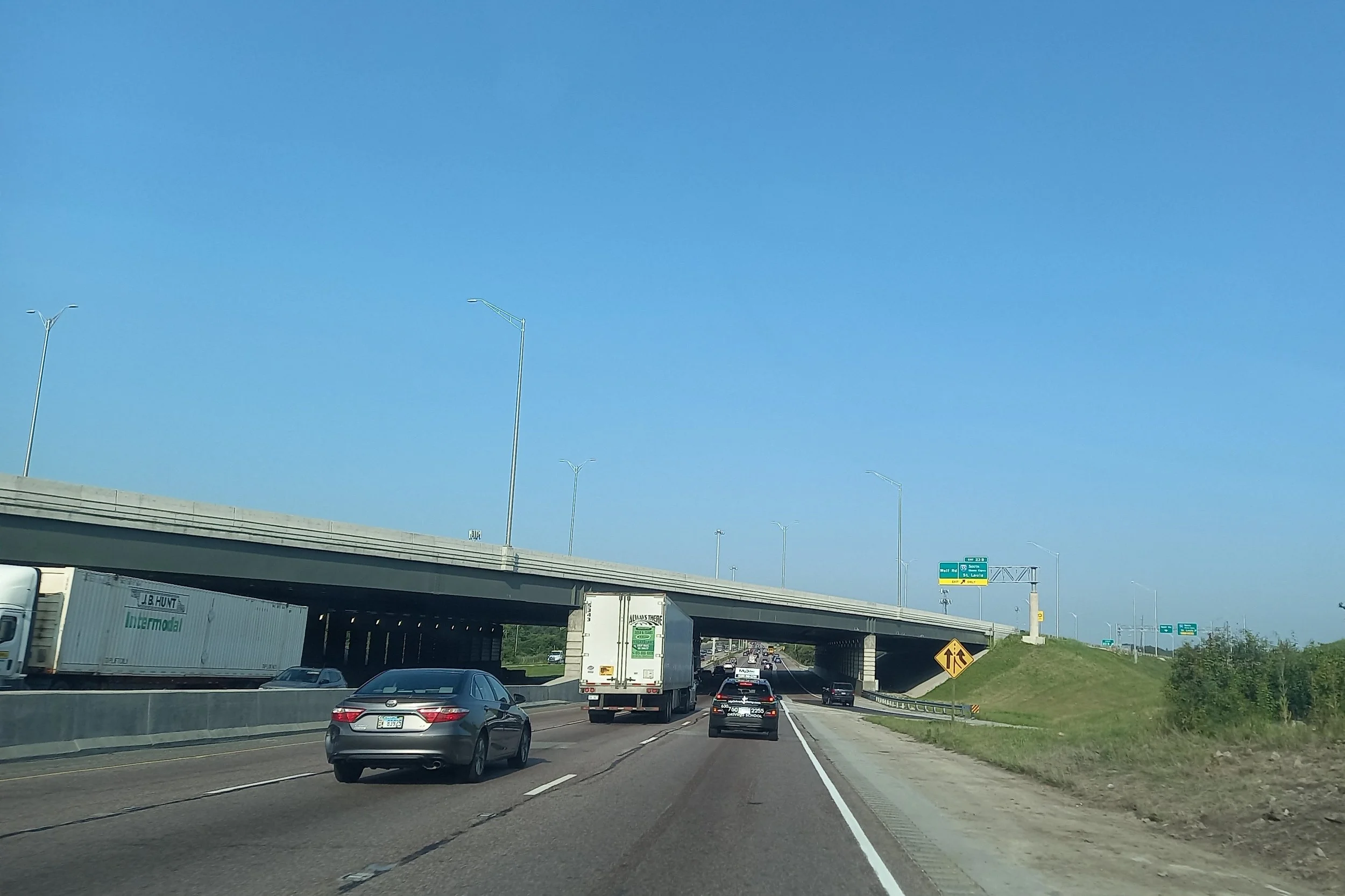 Interstate 55 passing under the I-294 overpass in Countryside under a clear sky