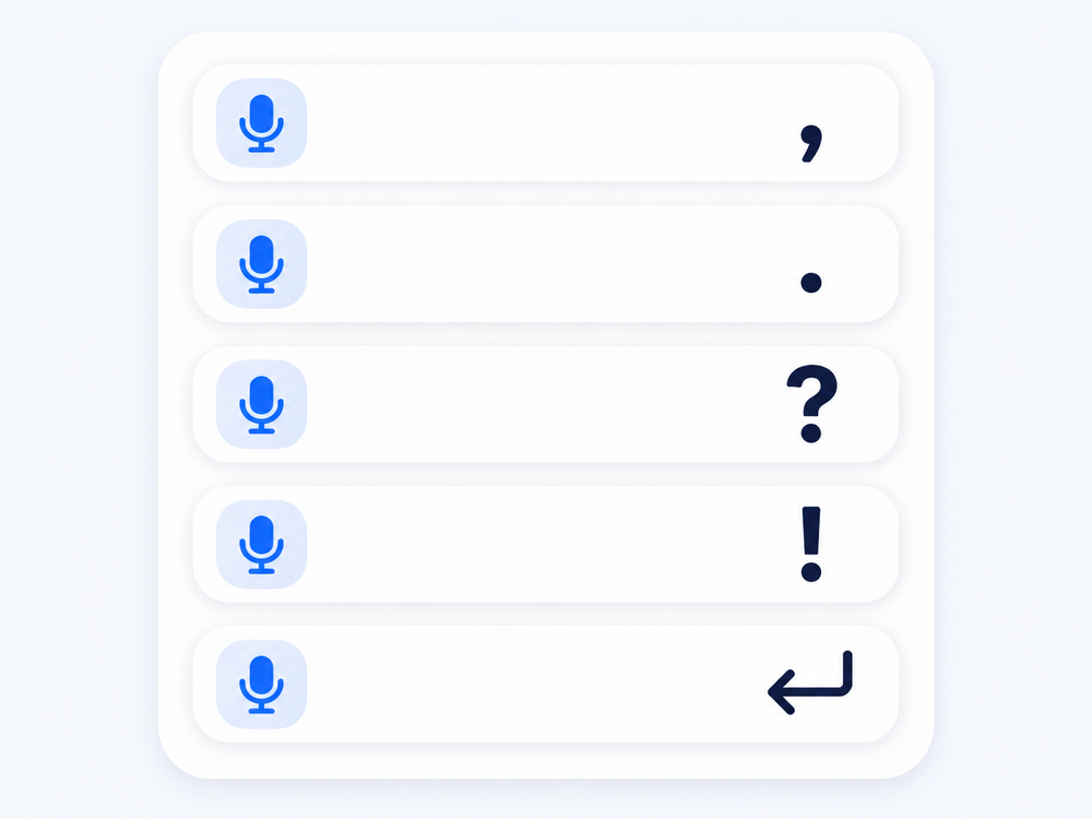 Spoken punctuation commands for Android voice typing, useful for dictating in Messenger Chat Home
