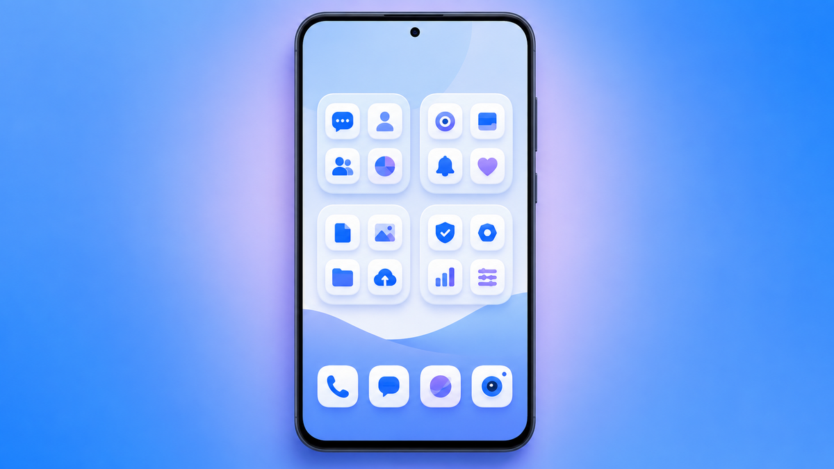 A tidy Android home screen with app folders, the kind of calm layout Messenger Chat Home is designed for