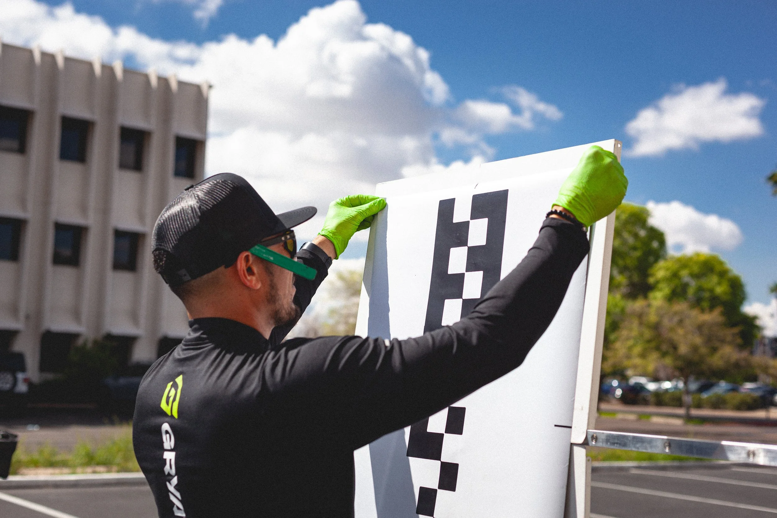 Measuring a window decal for a glass replacement job