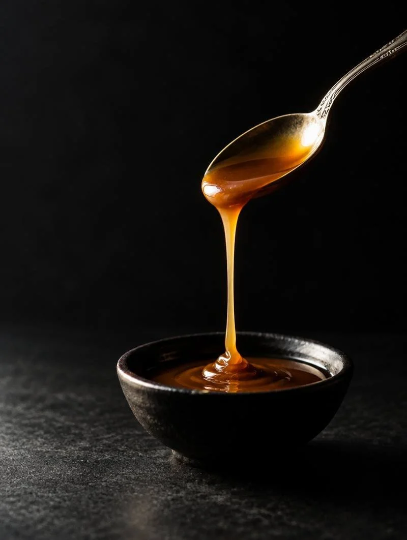 Caramel dripping from a spoon