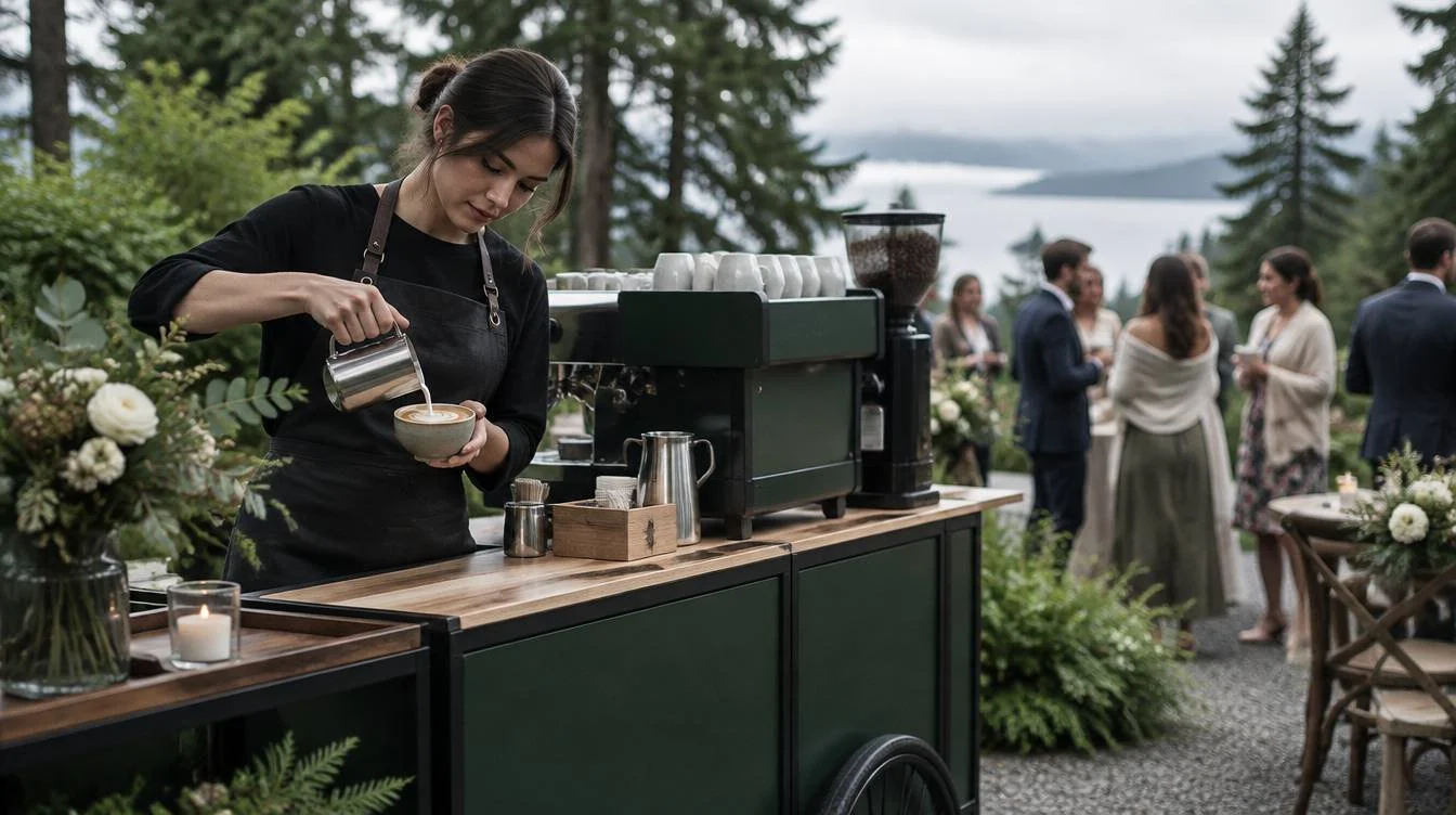 Espresso cart at an outdoor wedding