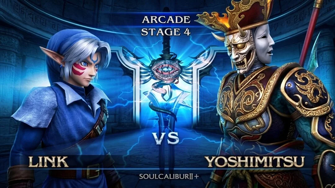 Fierce Deity Link faces Yoshimitsu in SoulCalibur II Plus on GameCube