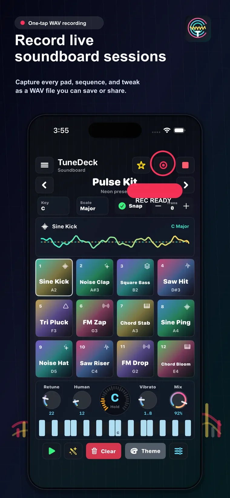 TuneDeck iPhone recorder screen