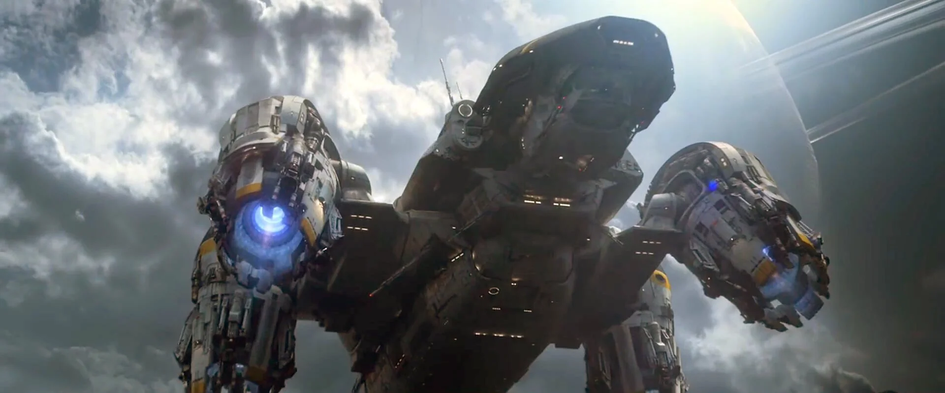 The Prometheus ship descending above a stormy sky