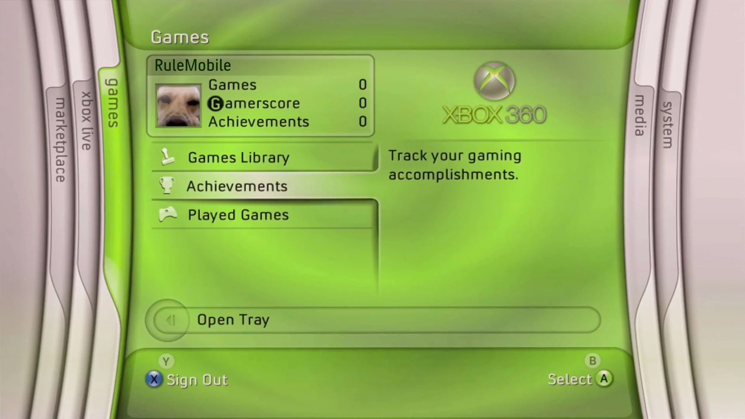 Xbox 360 Blades dashboard Games blade with RuleMobile profile