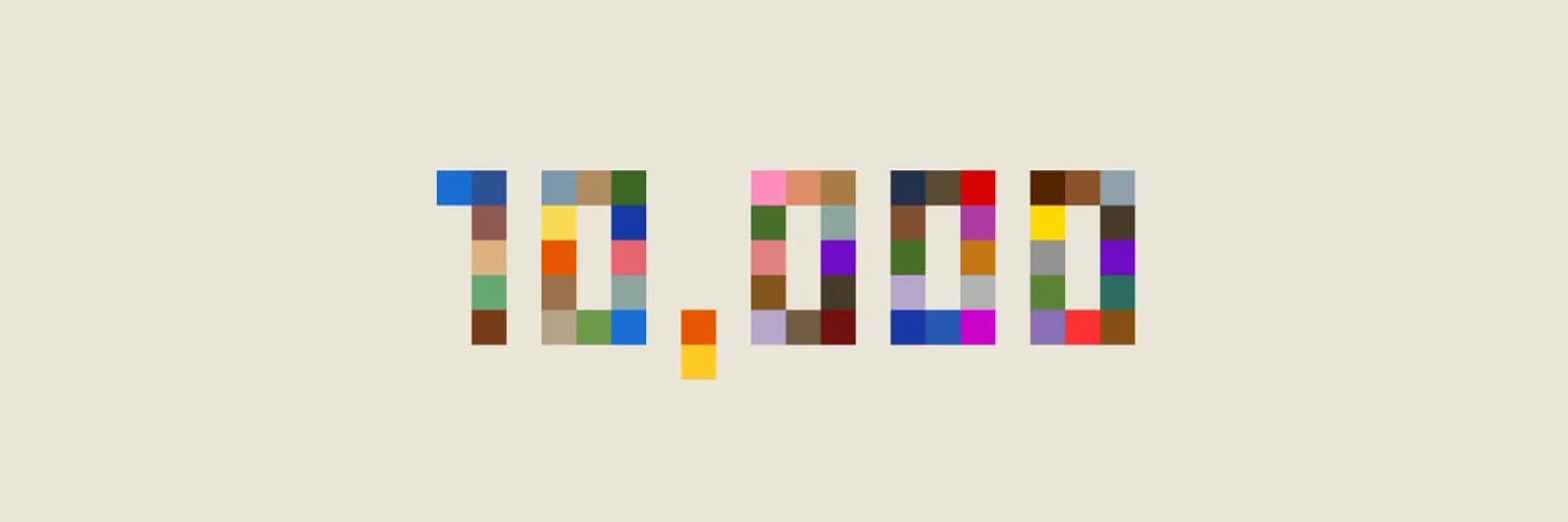 Official Larva Labs banner: '10,000' rendered in CryptoPunks palette blocks