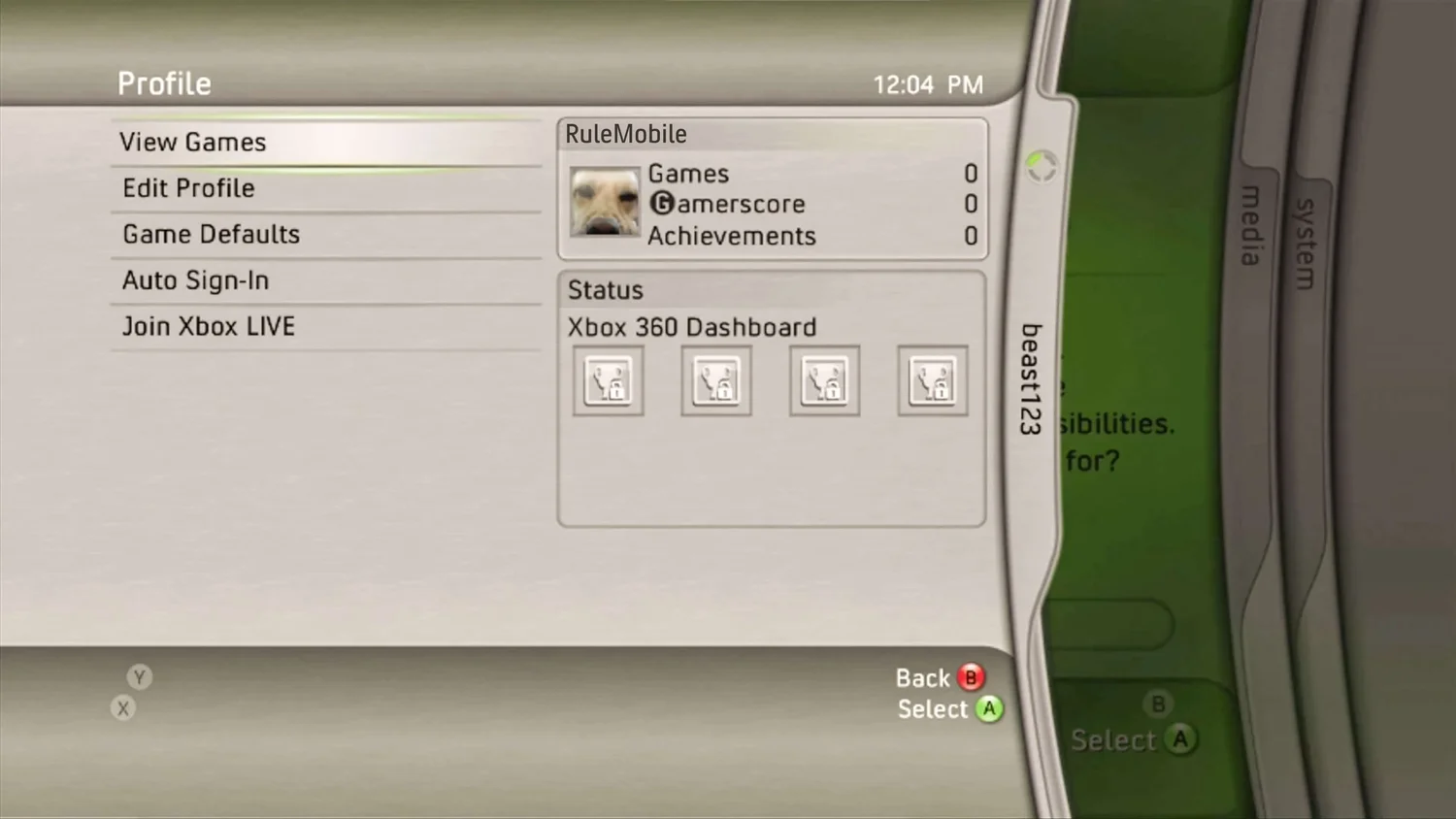 Xbox 360 Blades dashboard Profile blade
