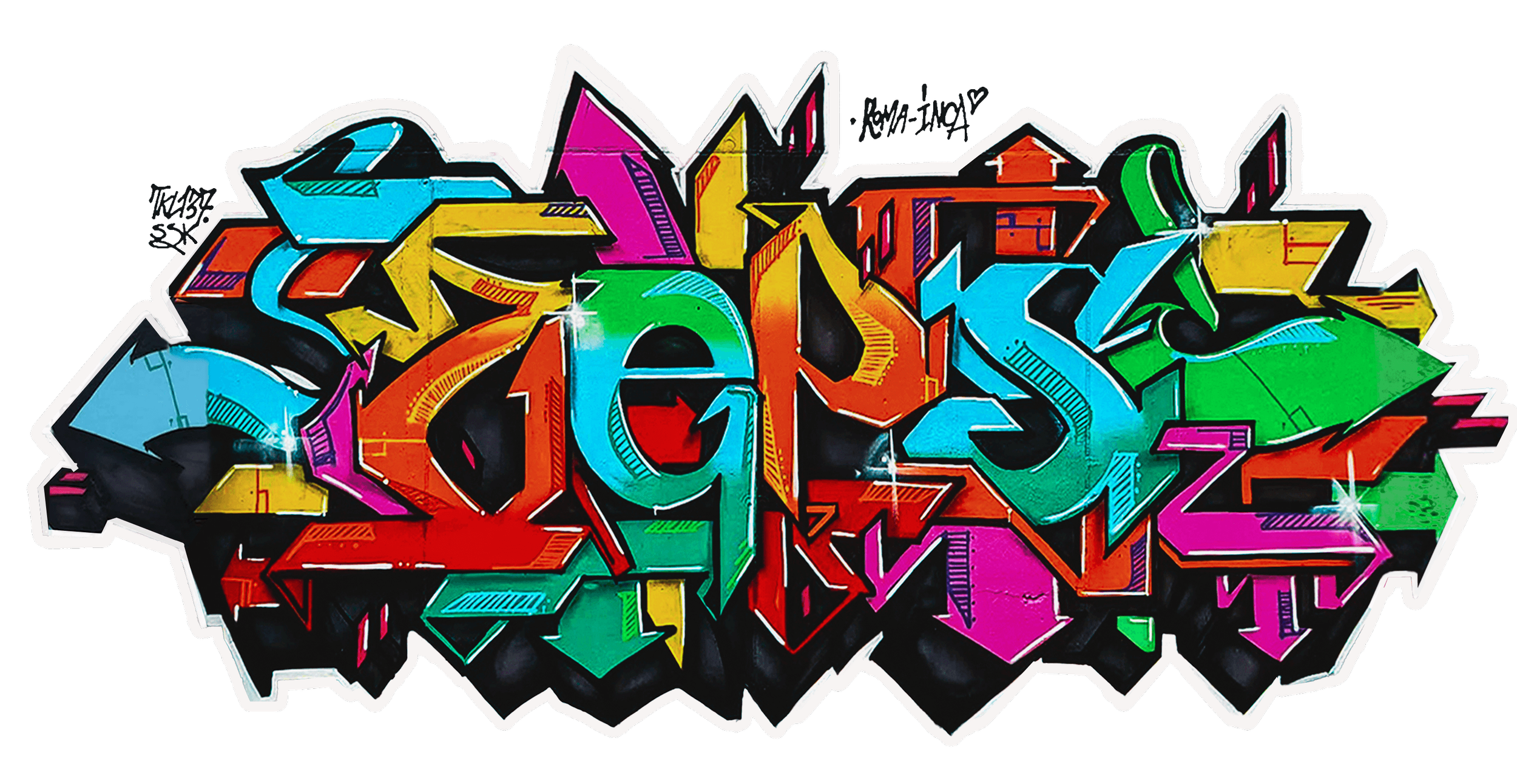 Letterforms with crisp fills and layered shading ingredients.