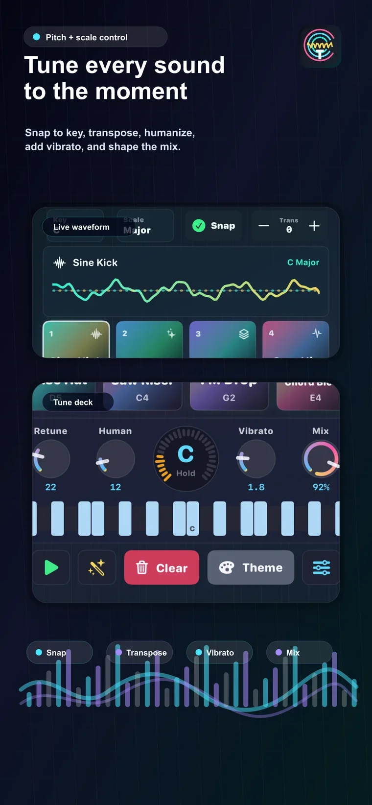 TuneDeck iPhone pitch and scale controls