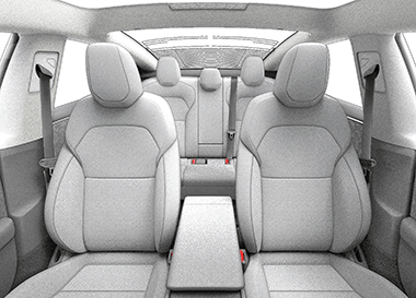 White interior of a Tesla Model Y or Model 3