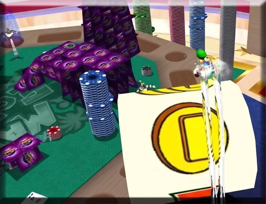 Luigi flying with FLUDD in a Super Mario Eclipse level