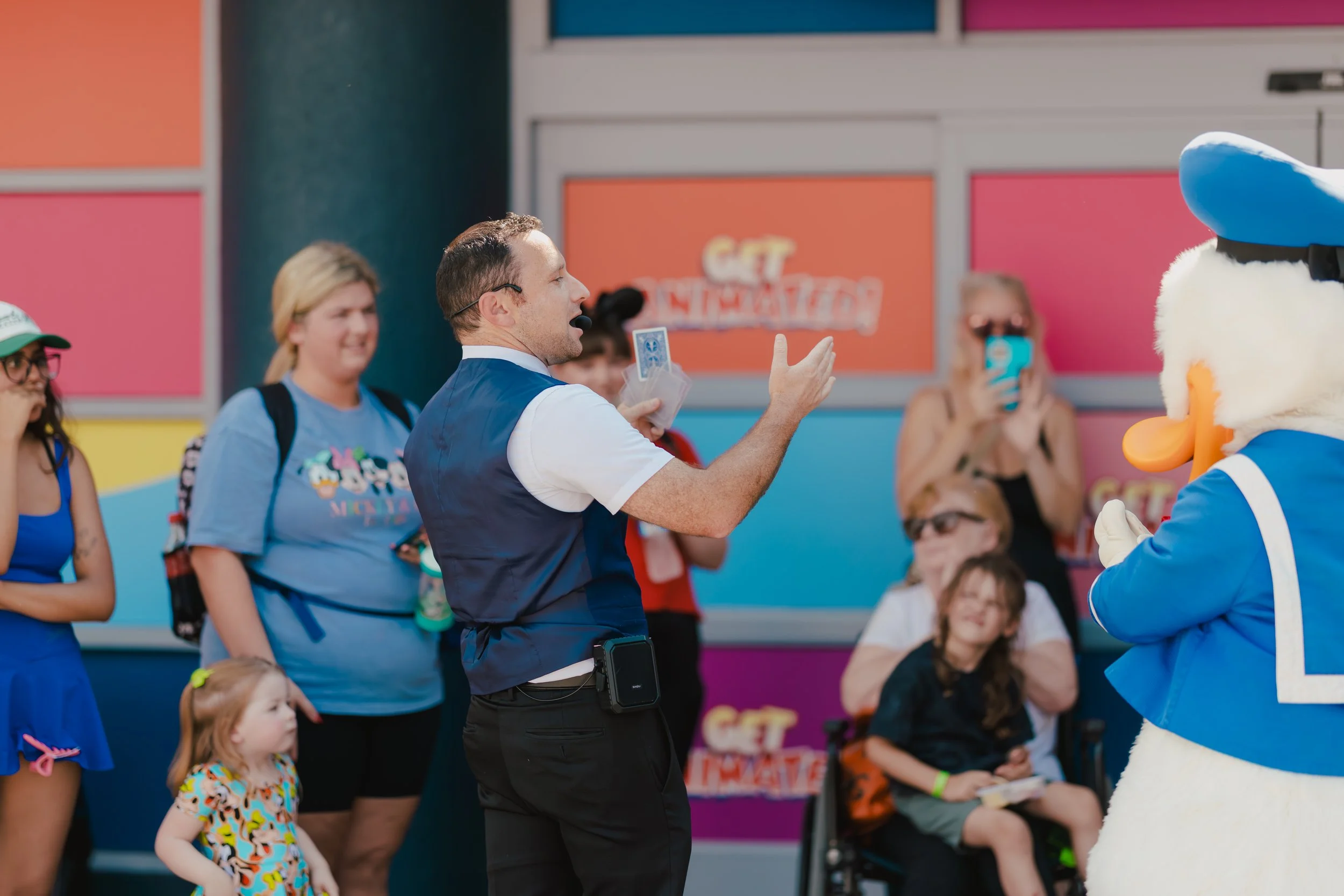 Kids magician Ari Novick performing an interactive magic show for children in Orlando, Florida.
