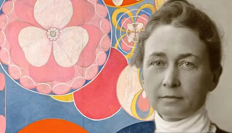 Hilma af Klint, with one of her paintings