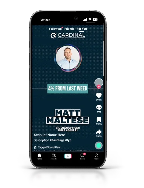 Matt's teal branded mortgage video phone mockup