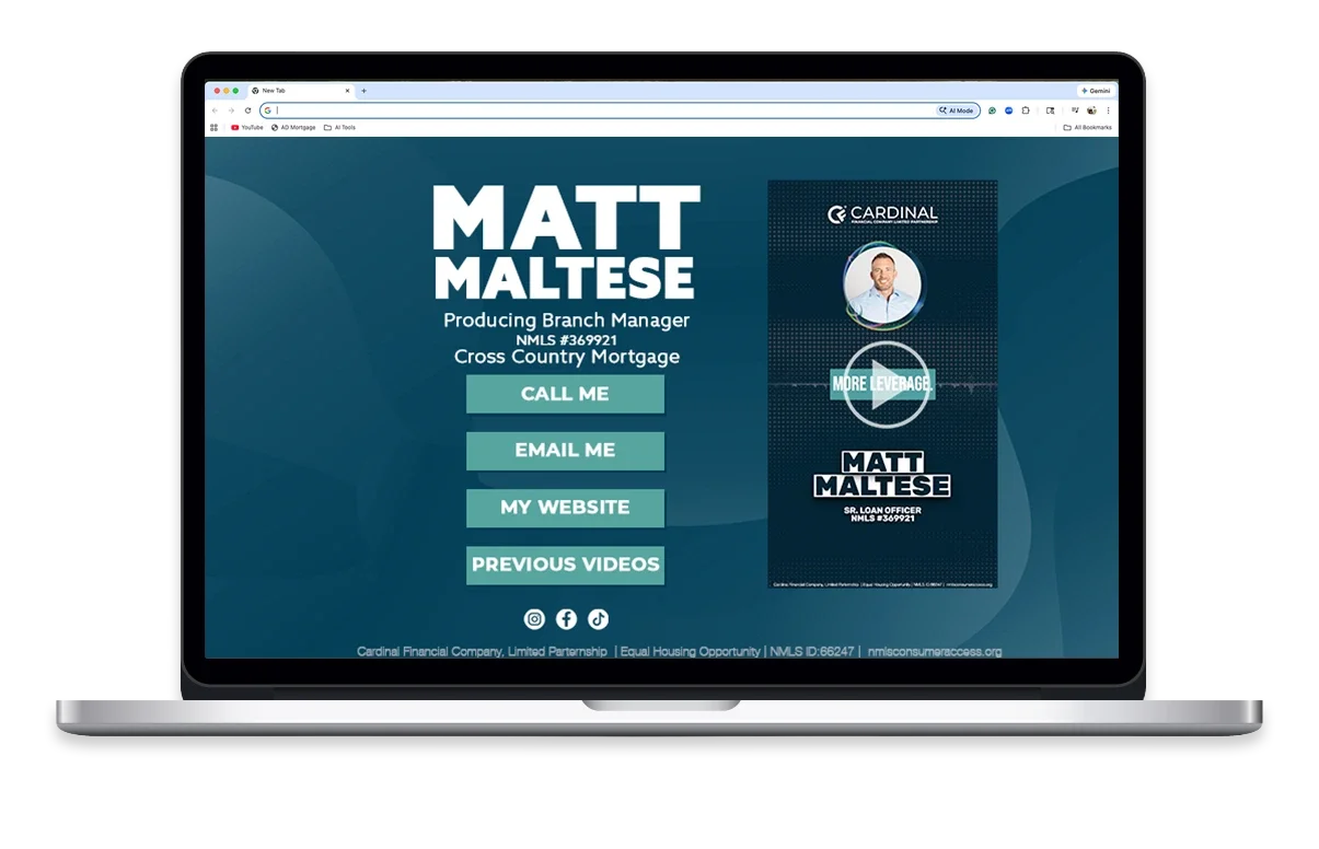 Personalized landing page with the latest video and direct contact buttons