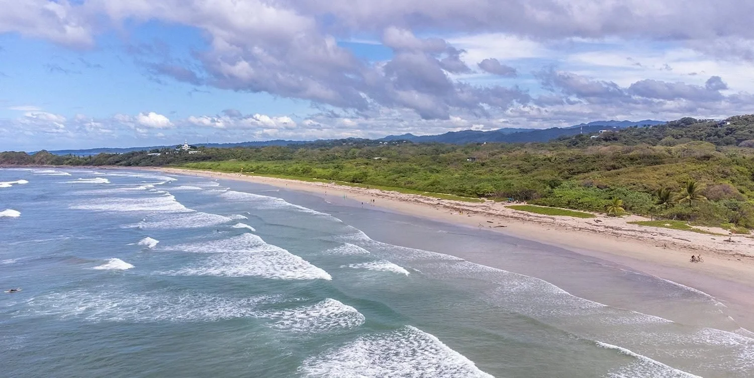 aerial view of the beach and village in nosara