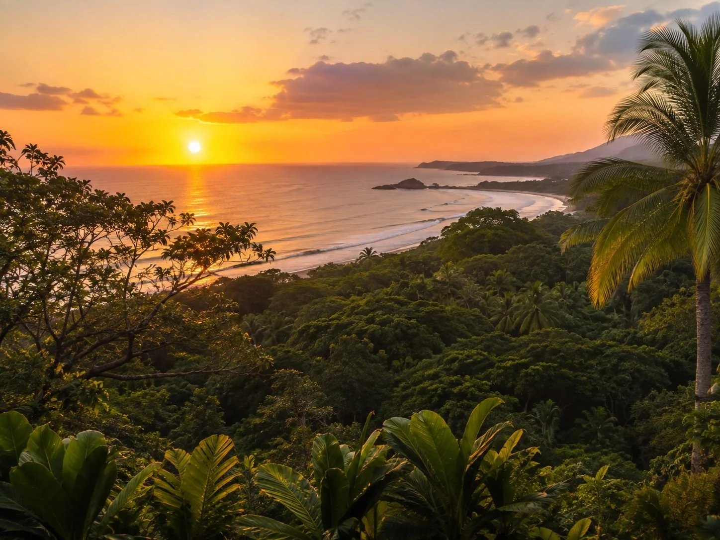 a jungle overlook at sunset